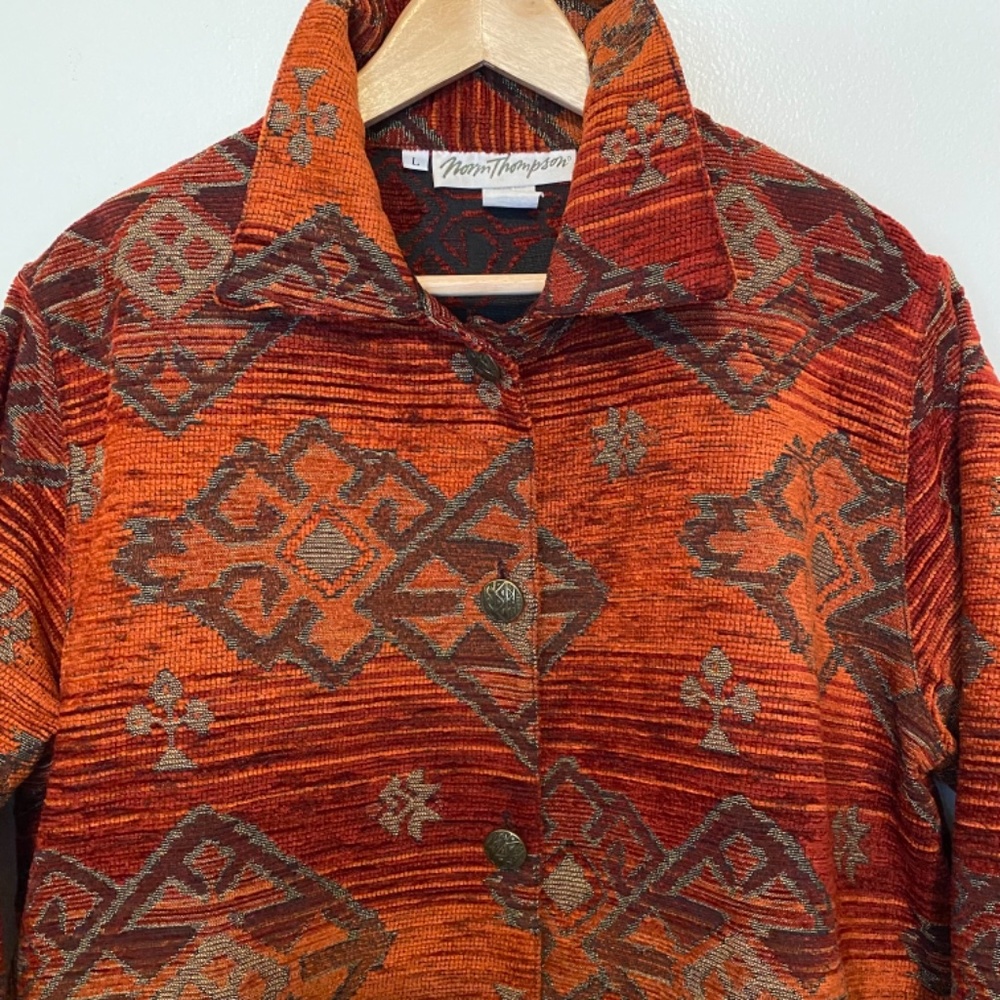 Norm Thompson Orange Button Down Tapestry Jacket Large - Picture 3 of 10